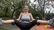 Busty Milf Exercises Naked In Public Place Bouncing Boobs And More