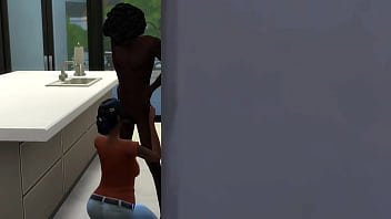 Chocolate babe giving head in the kitchen Chocolate babe giving head in the kitchen
