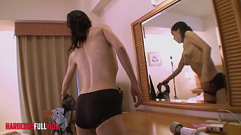 Beautiful experienced japanese woman with long black hair fucks with a young guy