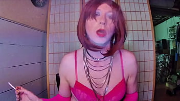 Redhead transvestite hooker adrienne velvet in pink bra smoking fetish Redhead transvestite hooker adrienne velvet in pink bra smoking fetish
