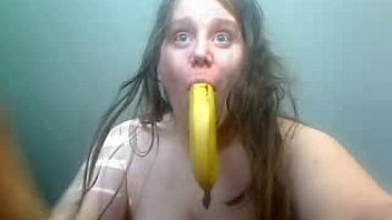 Amateur girl playing with banana Amateur girl playing with banana