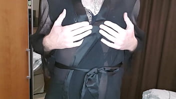 Man wearing black womans underwear and parading around in it Man wearing black womans underwear and parading around in it