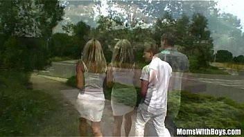 Two on one public fucking with old blonde eva Two on one public fucking with old blonde eva