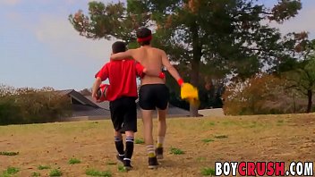 Sporty twink playing with lovers cock