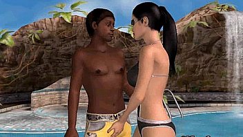 A sexy 3d brunette babe is fucked by a black cock