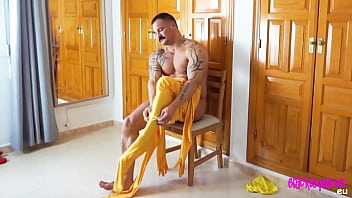 Full spandex coverage of muscle man in a zentai suit and hood Full spandex coverage of muscle man in a zentai suit and hood