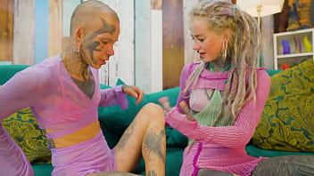 Trans dark leaves first time porn with heavily tattooed couple atm facial