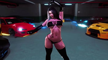 Curvy milf rosanna in tight black outfit posing solo in parking lot