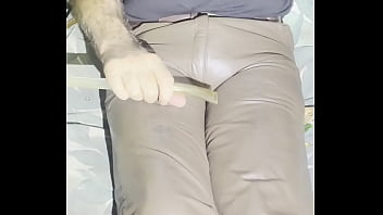 Me smoking a pig in his brown leather pants pig is ripe to be seeded when hard Me smoking a pig in his brown leather pants pig is ripe to be seeded when hard