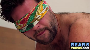 Blindfolded bear plays with his dick Blindfolded bear plays with his dick
