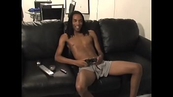 Long haired black thug masturbates on sofa Long haired black thug masturbates on sofa