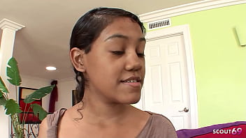 Tiny brown skin latina girl 18 with big natural bouncing boobs at first time casting fuck after gyno exam