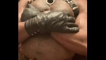 Solo muscle leather chest harness encased titplay & horny wank Solo muscle leather chest harness encased titplay & horny wank