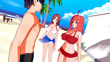 Miku ichika y nino tienen diversión estilo ntr en la playa Miku ichika y nino tienen diversión estilo ntr en la playa
