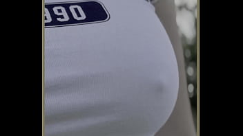 Milf exercises outdoors with no bra Milf exercises outdoors with no bra
