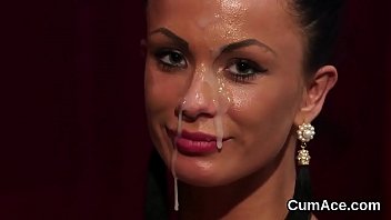 Slutty doll gets sperm shot on her face eating all the jism Slutty doll gets sperm shot on her face eating all the jism