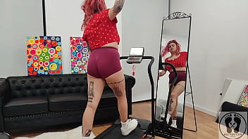 Treadmill chubby girl exersices short tights big ass Treadmill chubby girl exersices short tights big ass