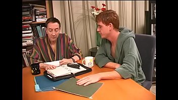 Two bisexual studs fuck each other then bang saucy brunette in bed