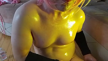Femboy's big natural boobs bounce during massage Femboy's big natural boobs bounce during massage