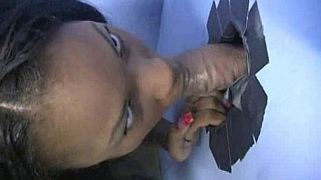 Ebony slut fucks a white gloryhole cock in her first interracial scene 23