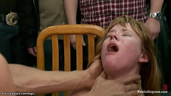 Small tits bound blonde claire robbins fucked in chair bondage by karlo karrera then blindfolded anal fucked and vibed by mistress lorelei lee in public