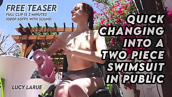 Quick changing into a two piece swimsuit in public