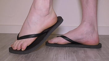 Barefeet in flip flops with creamy cumshot Barefeet in flip flops with creamy cumshot
