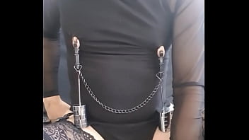 Extreme kinky crossdresser with big nipples receiving remote electro Extreme kinky crossdresser with big nipples receiving remote electro