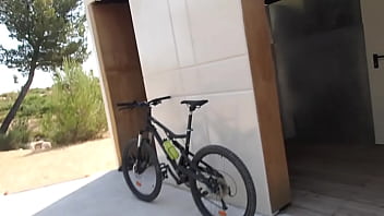 Exhib naked for a ride on montain bike Exhib naked for a ride on montain bike
