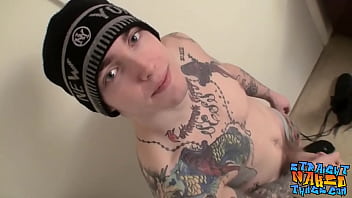 Kinky thug jerks off his hairy dick solo