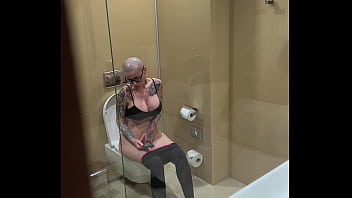 Busty girl watches porn and jerks off on the toilet peeping Busty girl watches porn and jerks off on the toilet peeping