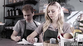 Slender blonde barista babe gets railed by her big dick boyfriend in public Slender blonde barista babe gets railed by her big dick boyfriend in public