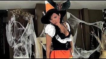 Brunette in a costume and lingerie for halloween Brunette in a costume and lingerie for halloween