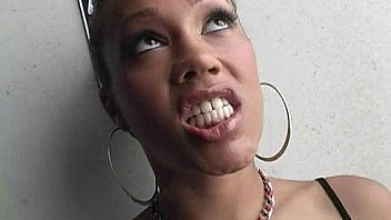 Ebony slut fucks a white gloryhole cock in her first interracial scene 10 Ebony slut fucks a white gloryhole cock in her first interracial scene 10