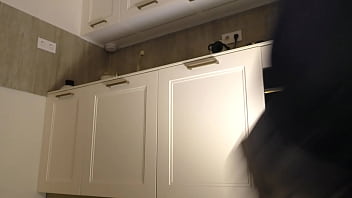 Doing chores as an electronic music festival girl on high heels and with a big ass to show under mini skirt