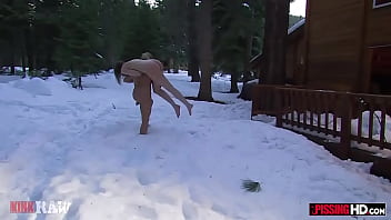 Four ladies who love being pissed on outside in the snow