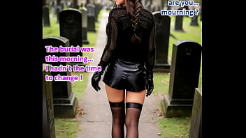 Busty brunette in leather hotpants and gloves fucked anal in a cemetery - ai illustrated leather porn dream