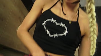 Enjoy how this dirty deganrate blond ultraslut suck the tentakel penis with pleasure before she ride herself to ograsm on him