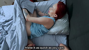 Step mom & step son share bed in hotel room she jerks him off and rides his cock in shameful pleasure