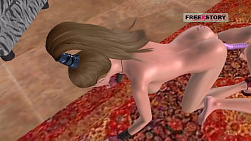 Animated porn video of two lesbian girls kissing each other and fucking eachother using double dildo