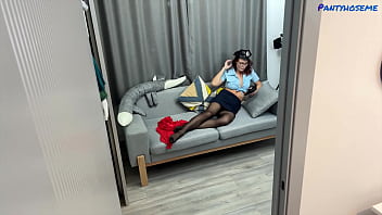 Home camera footage catches cheating redhead mature cop in uniform with black suspect fucking after she puts on uniform