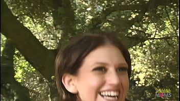 Beautiful brunette with big boobs loves to ride a big hard dick in the woods