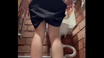 Public bathroom playtime in a public bathroom dressed in a black top and shorts i squat with my legs wide mas