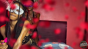 Two sexy slim teens play with themselves & each other before hardcore foursome with two big black dicks