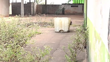 Another way to enjoy my neighbor in the abandoned and surprised garage masturbating her pussy with a dildo