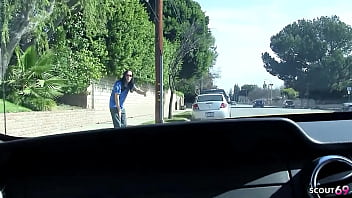 Sexy blonde cougar wife pick up big dick boy on the way home and talk him to cheating fuck when husband is away