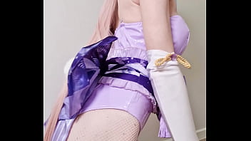 Tender sangonomiya kokomi with bunny ears and latex bodysuit teases with her cute ass in fishnets