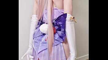 Tender sangonomiya kokomi with bunny ears and latex bodysuit teases with her cute ass in fishnets