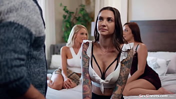 Busty tattooed rocky emerson gathered her besties vanna bardot and emma hix to help her bf last cant cum until all three have squirted