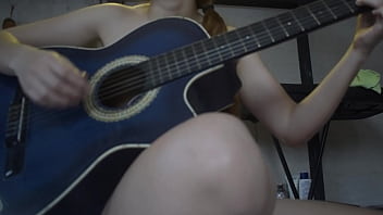 Petite blonde strips for her guitar teacher so he can finish on her back so he doesn't get her pregnant because he's much older